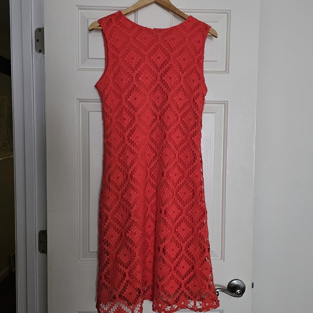 Rich Citrus Coral Lace Coctail Dress Sz 8